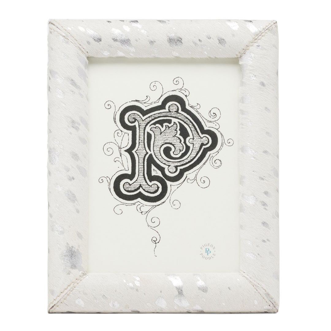 Jena Hair-on-Hide Speckled Picture Frames (White/Silver)