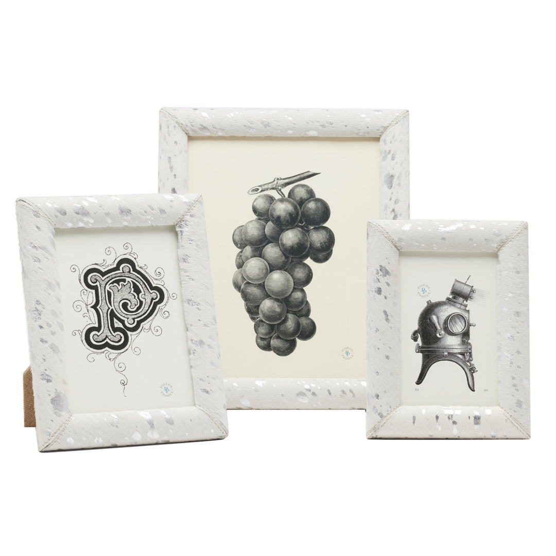 Jena Hair-on-Hide Speckled Picture Frames (White/Silver)