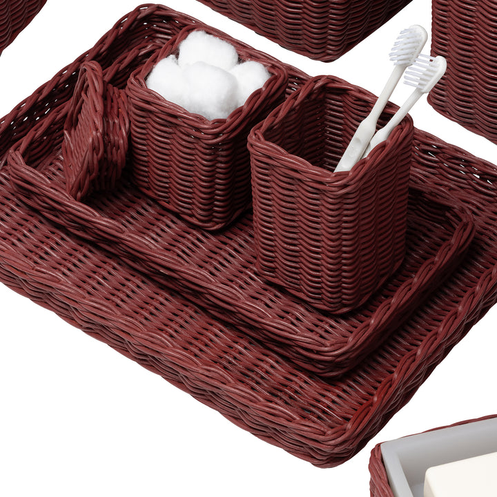 Kardia Rattan Nested Trays Set/2 (Bordeaux Red)