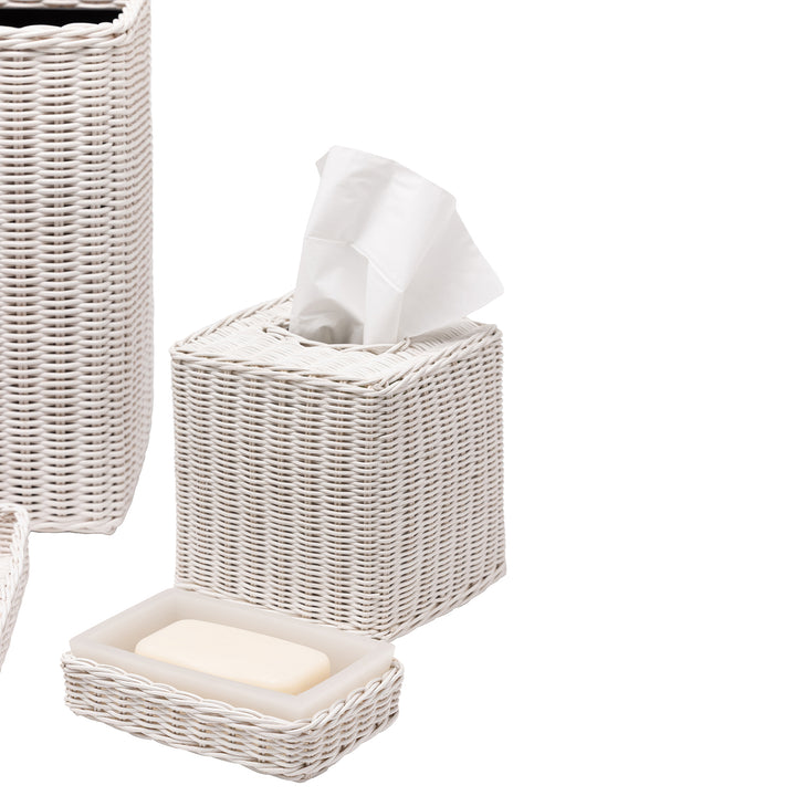 Kardia Rattan Bathroom Accessories (Cotton White) - Hudson & Vine