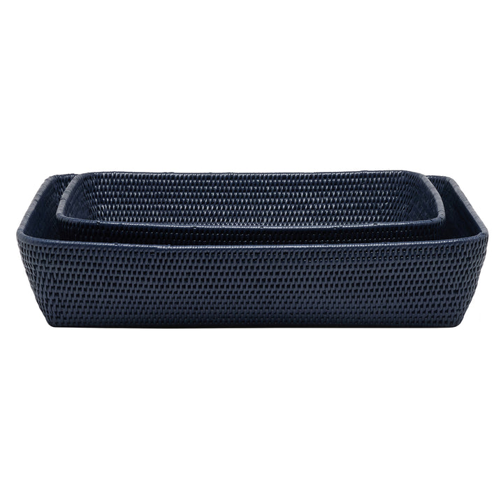 Kazan Rattan Nested Rectangle Storage Baskets Set of 2 (Midnight Blue)