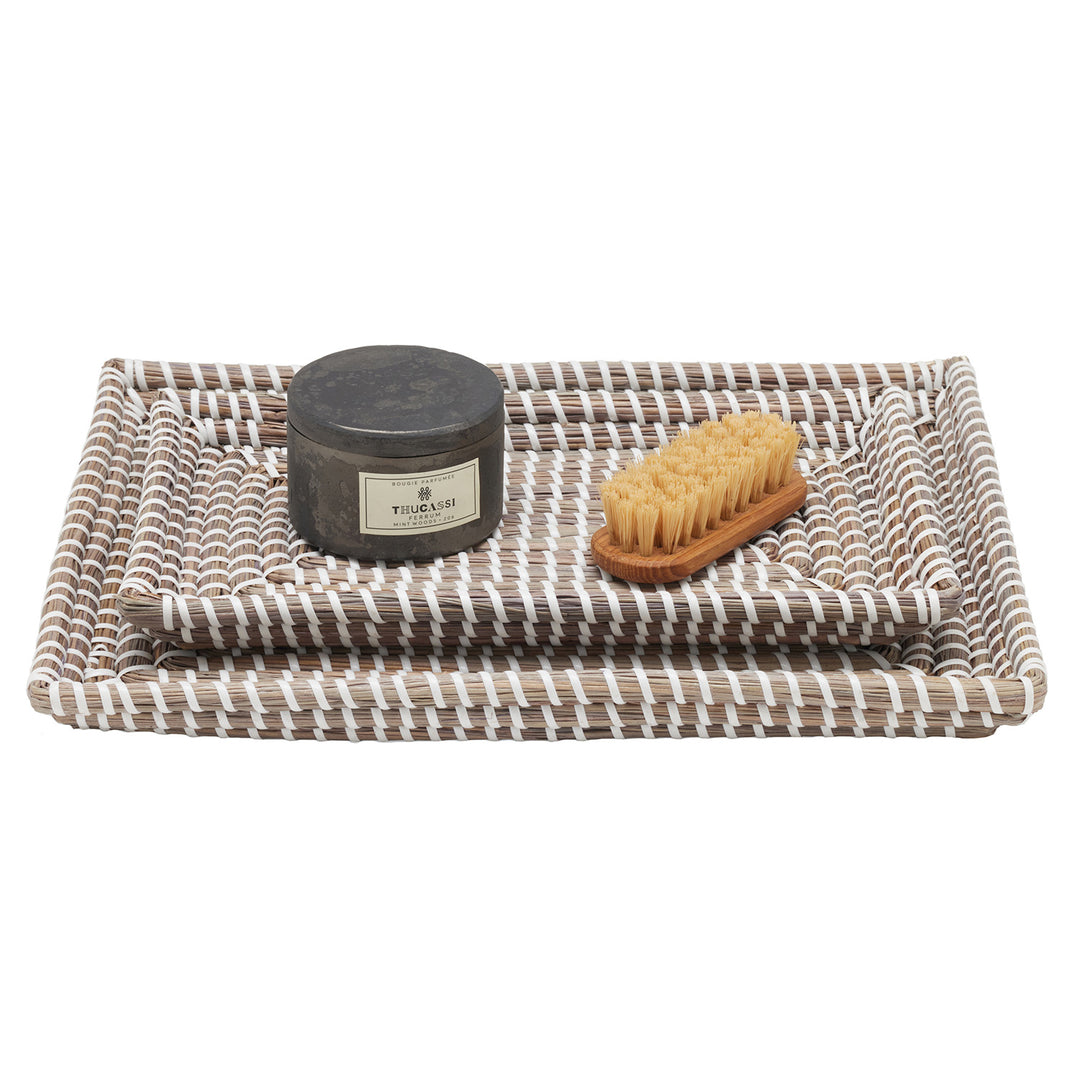 Kythira Seagrass Nested Trays Set/2 (Gray/White)