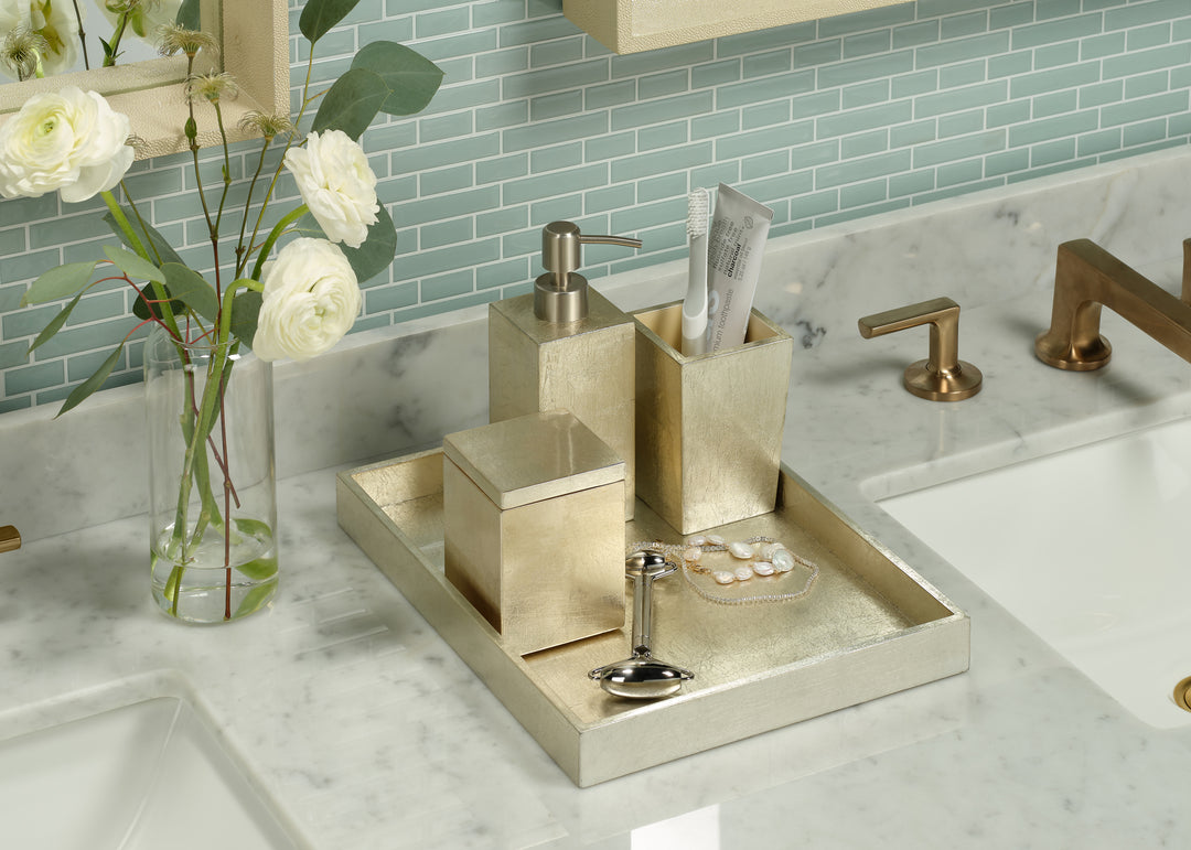 Davos Champagne Gold Silver Leaf Bathroom Accessories Hudson & Vine Davos Champagne Gold Silver Leaf Bathroom Accessories Hudson & Vine