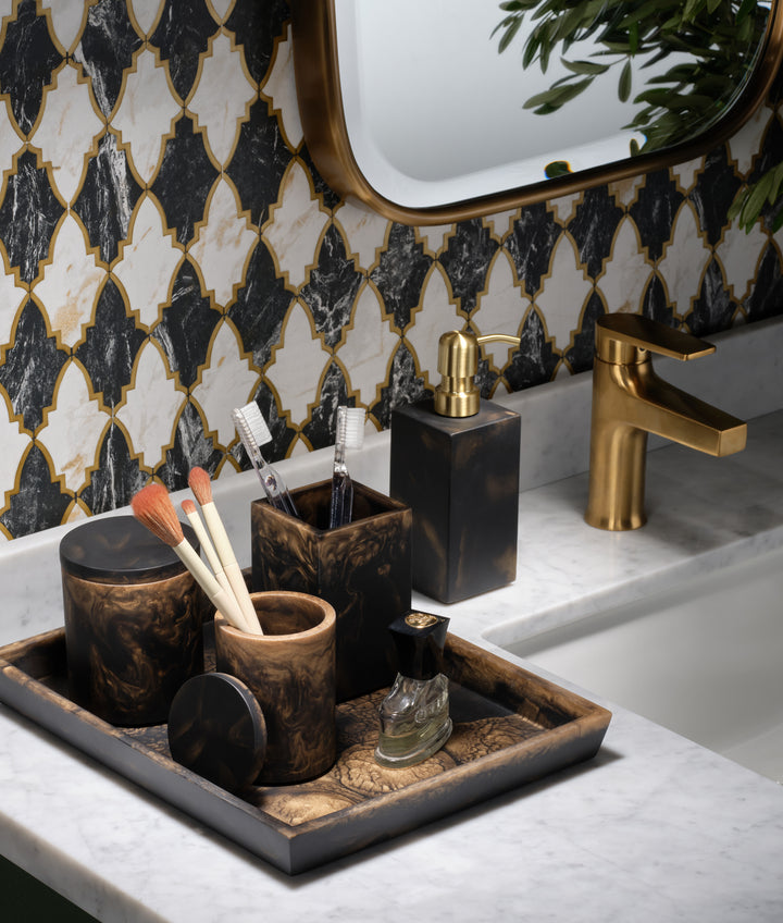 Duluth Black/Gold Swirled Resin Bathroom Accessories