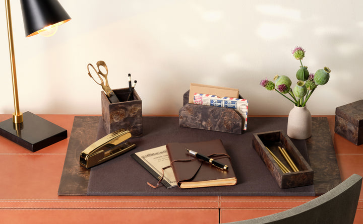 Chandler Ash Gray Mappa Burl Desk Blotter Set