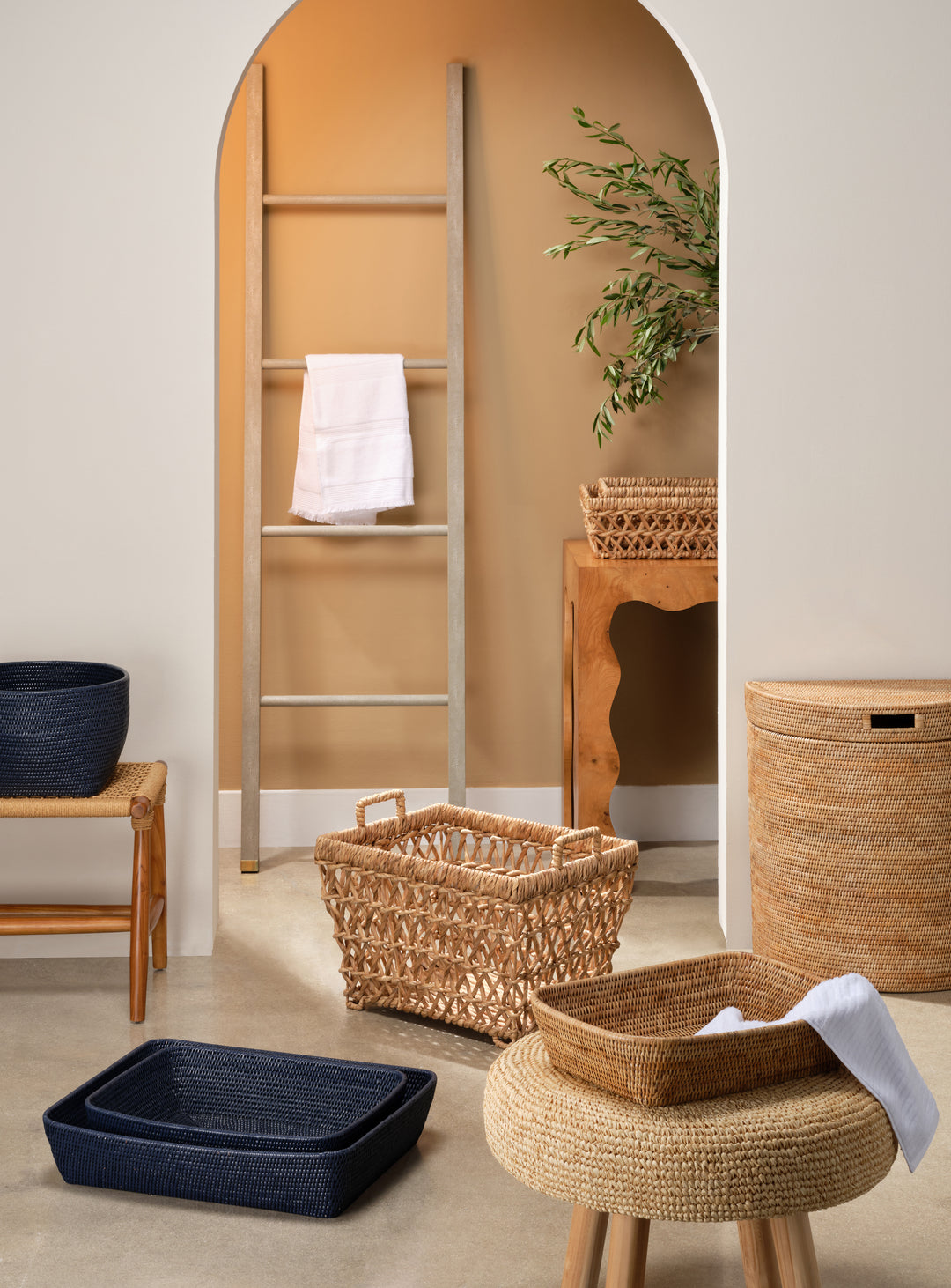 Kazan Rattan Nested Round Storage Baskets Set of 2 (Midnight Blue)