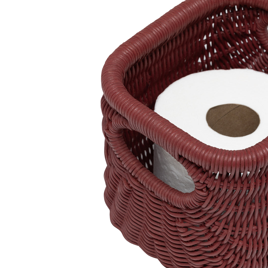 Lorain Rattan Single Toilet Paper Holder Set of 2 (Bordeaux Red)