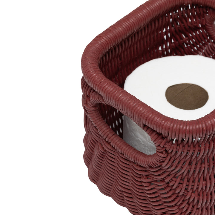 Lorain Rattan Single Toilet Paper Holder Set of 2 (Bordeaux Red)