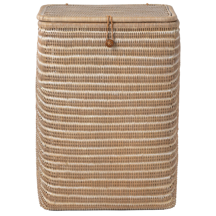 Lorain Rectangular Rattan.Hamper (Mocha Whitewashed)
