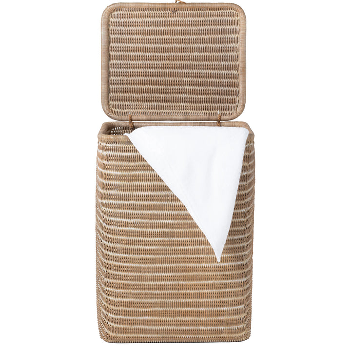 Lorain Rectangular Rattan.Hamper (Mocha Whitewashed)