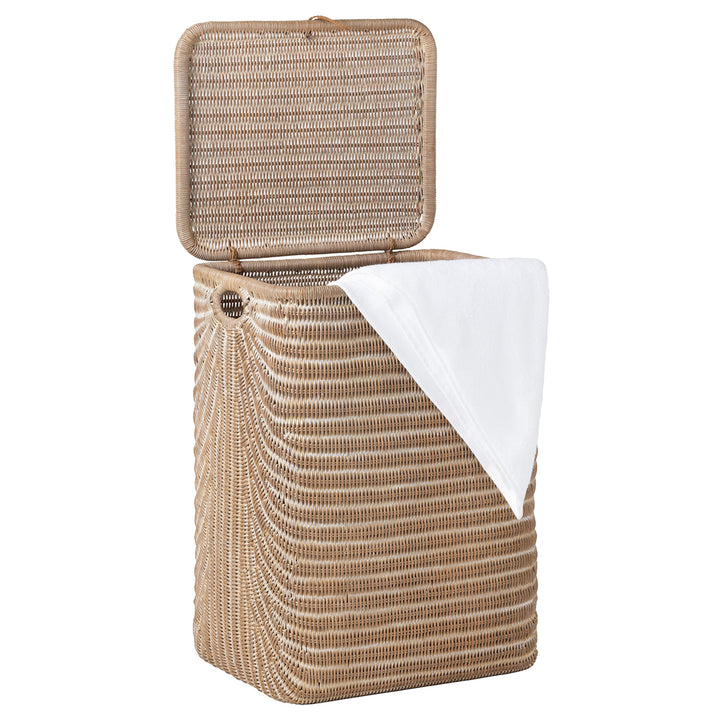 Lorain Rectangular Rattan.Hamper (Mocha Whitewashed)