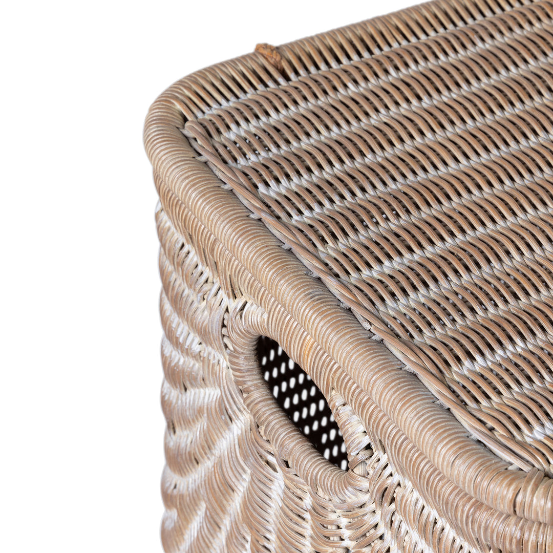 Lorain Rectangular Rattan.Hamper (Mocha Whitewashed)