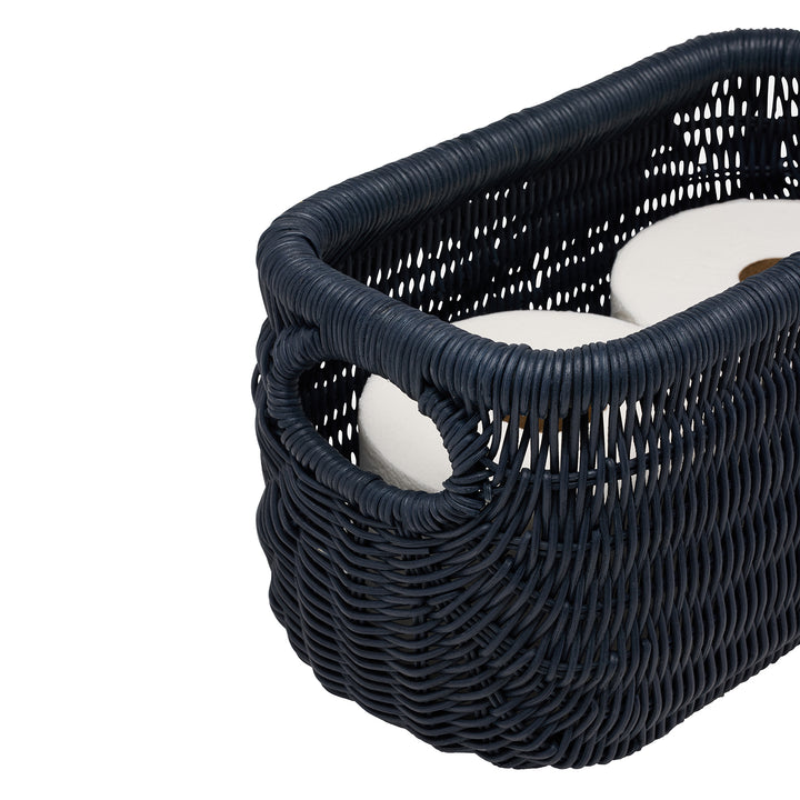 Lorain Rattan Double Toilet Paper Holder (Navy)