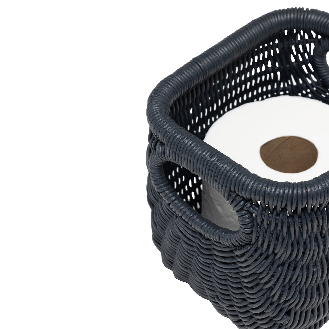Lorain Rattan Single Toilet Paper Holder Set of 2 (Navy)
