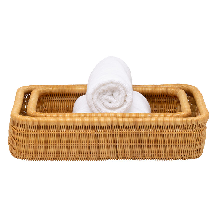 Lorain Rattan Nested Rectangle Storage Baskets Set of 2 (Light Honey) - Hudson & Vine
