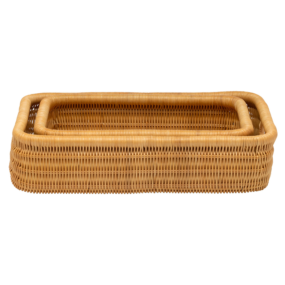 Lorain Rattan Nested Rectangle Storage Baskets Set of 2 (Light Honey) - Hudson & Vine