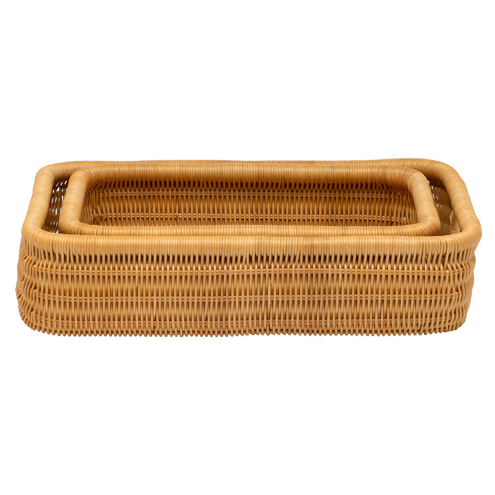 Lorain Rattan Nested Rectangle Storage Baskets Set of 2 (Light Honey) - Hudson & Vine