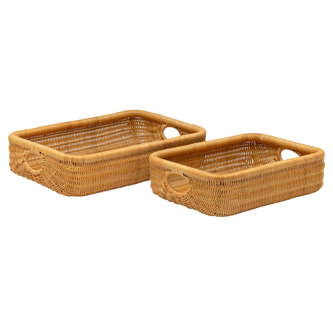 Lorain Rattan Nested Rectangle Storage Baskets Set of 2 (Light Honey) - Hudson & Vine