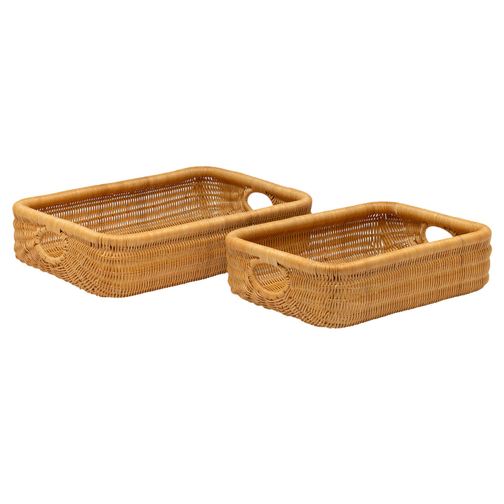 Lorain Rattan Nested Rectangle Storage Baskets Set of 2 (Light Honey) - Hudson & Vine