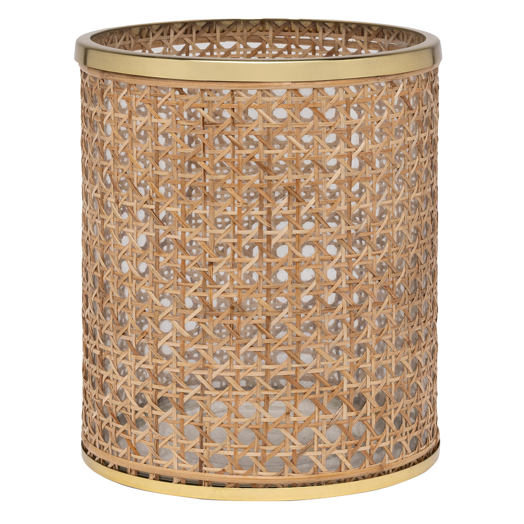 Norwell Rattan/Clear Glass/Gold Stainless Steel Round Wastebasket