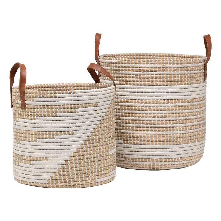 Olinda Natural Seagrass Nesting Baskets Set/2 (White/Natural)