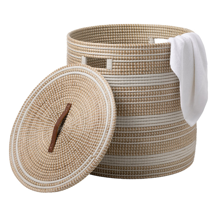 Olinda Natural Seagrass Oversized Hamper (White/Natural)