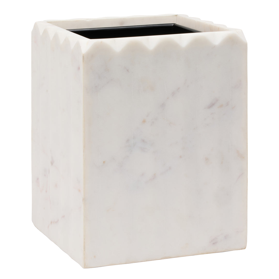 Proviso White Fluted Marble Square Wastebasket