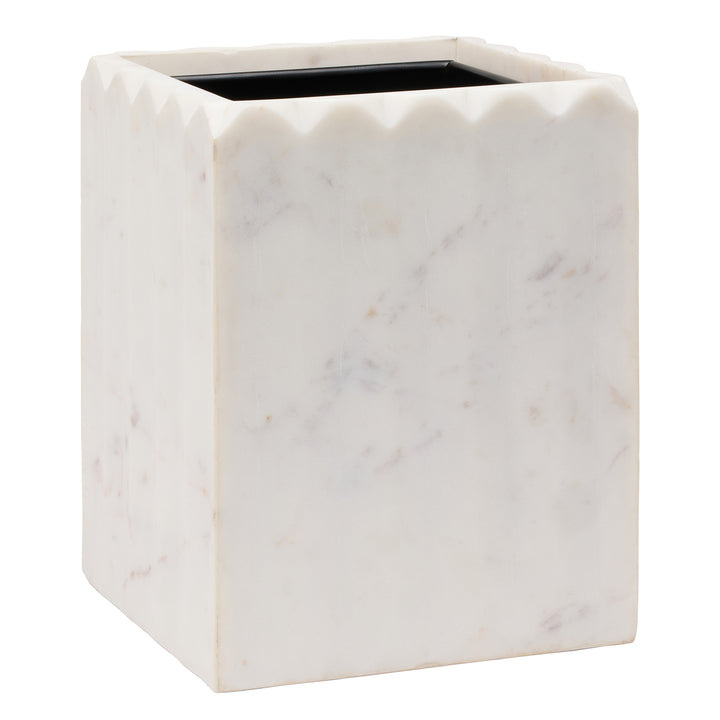 Proviso White Fluted Marble Square Wastebasket