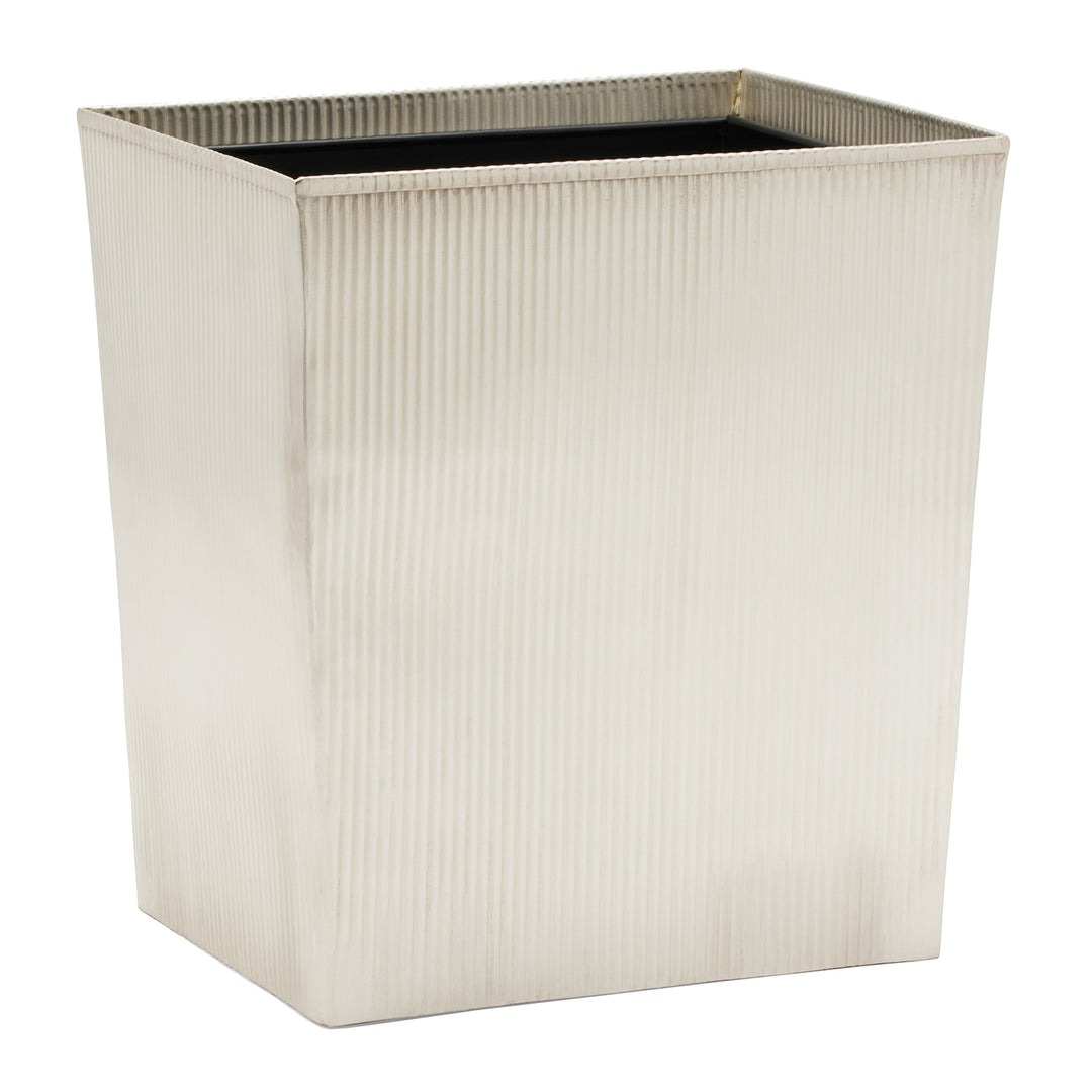 Redon Ribbed Metal Rectangle Waste Basket (Matte Silver)