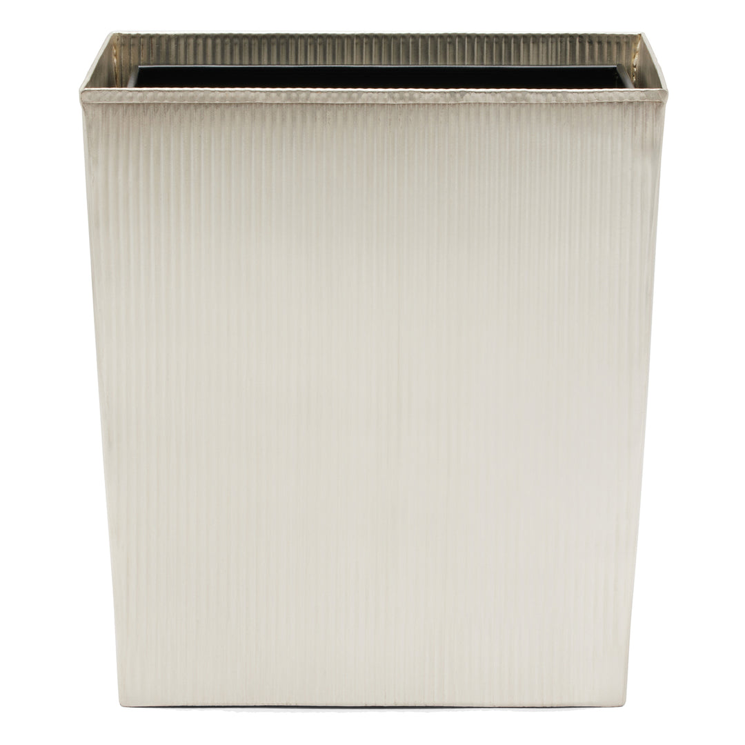 Redon Ribbed Metal Rectangle Waste Basket (Matte Silver)