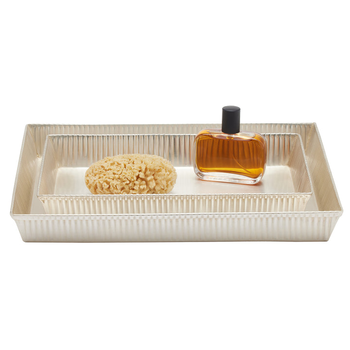 Redon Ribbed Metal Tray Set/2 (Matte Silver)