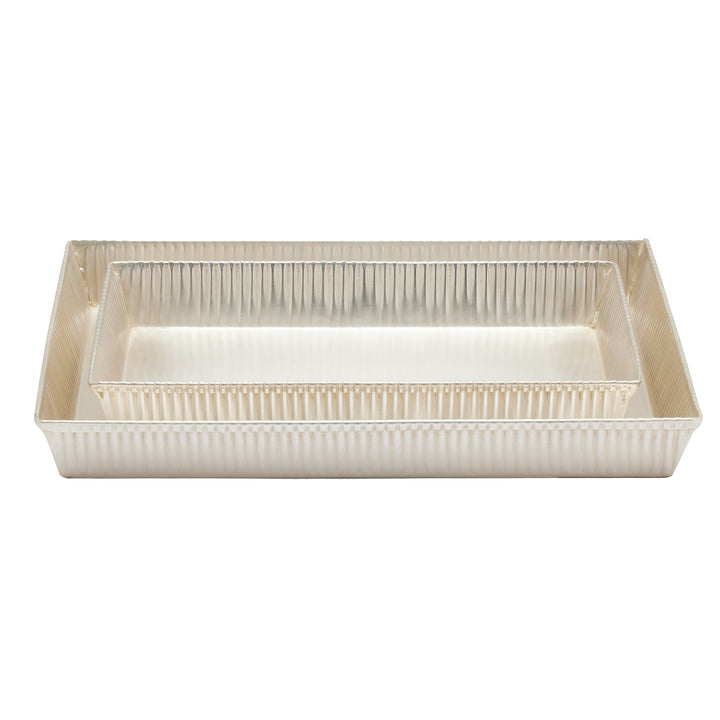 Redon Ribbed Metal Tray Set/2 (Matte Silver)