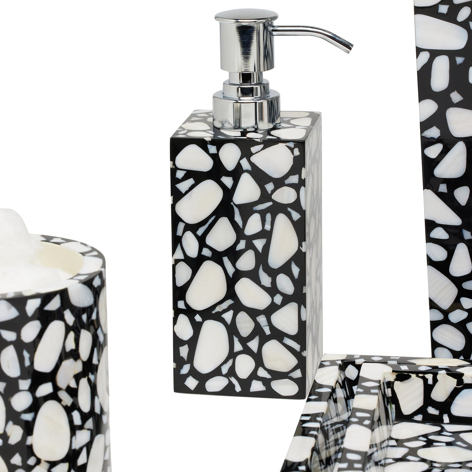 Remini Black Resin/White Shell Soap Dispenser - Thumbnail 2