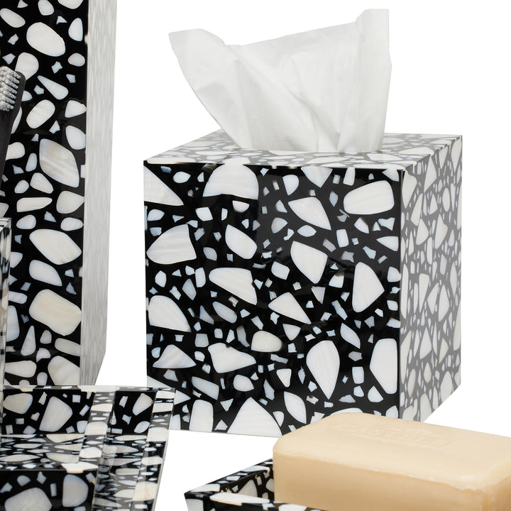 Remini Black Resin/White Shell Tissue Box Cover