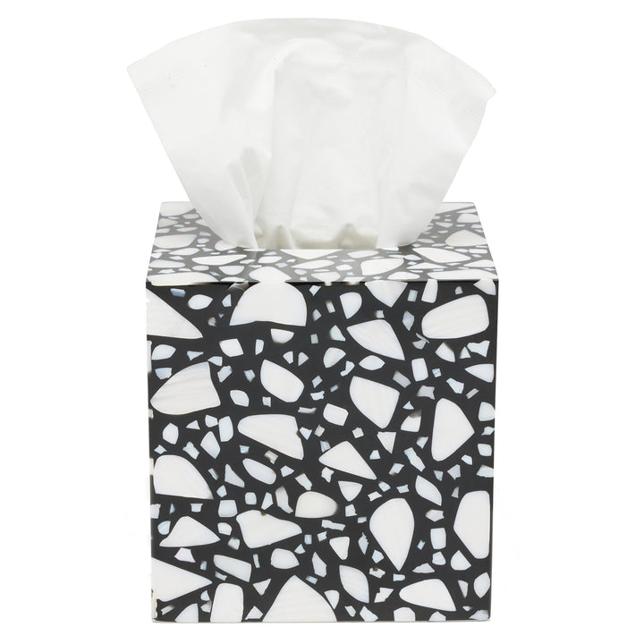 Remini Black Resin/White Shell Tissue Box Cover