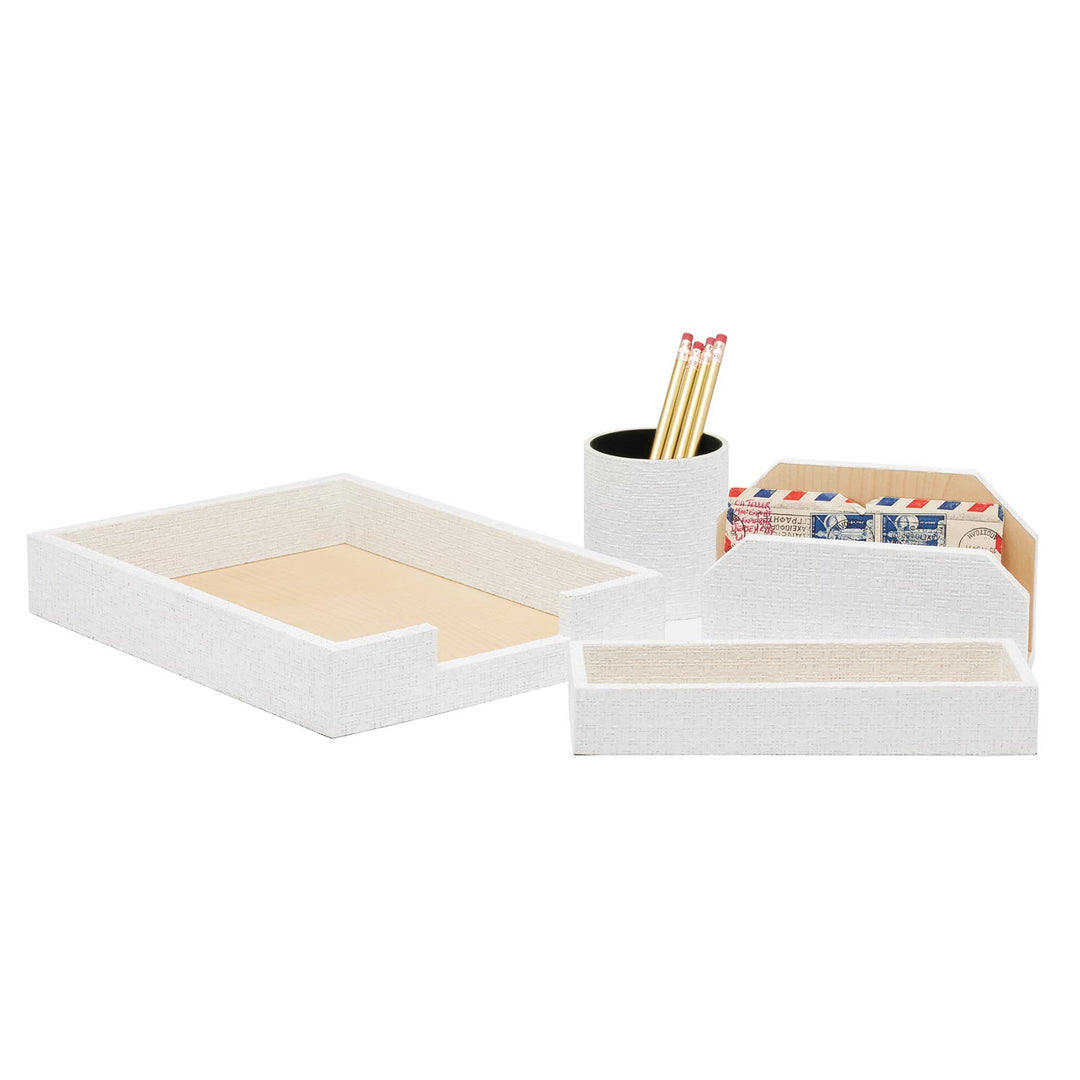 Rosewell Realistic Faux Rattan Letter Tray Set (Shiny White)