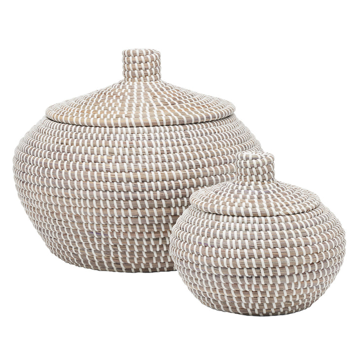 Roslyn Seagrass Round Baskets Set/2 (Gray/White)