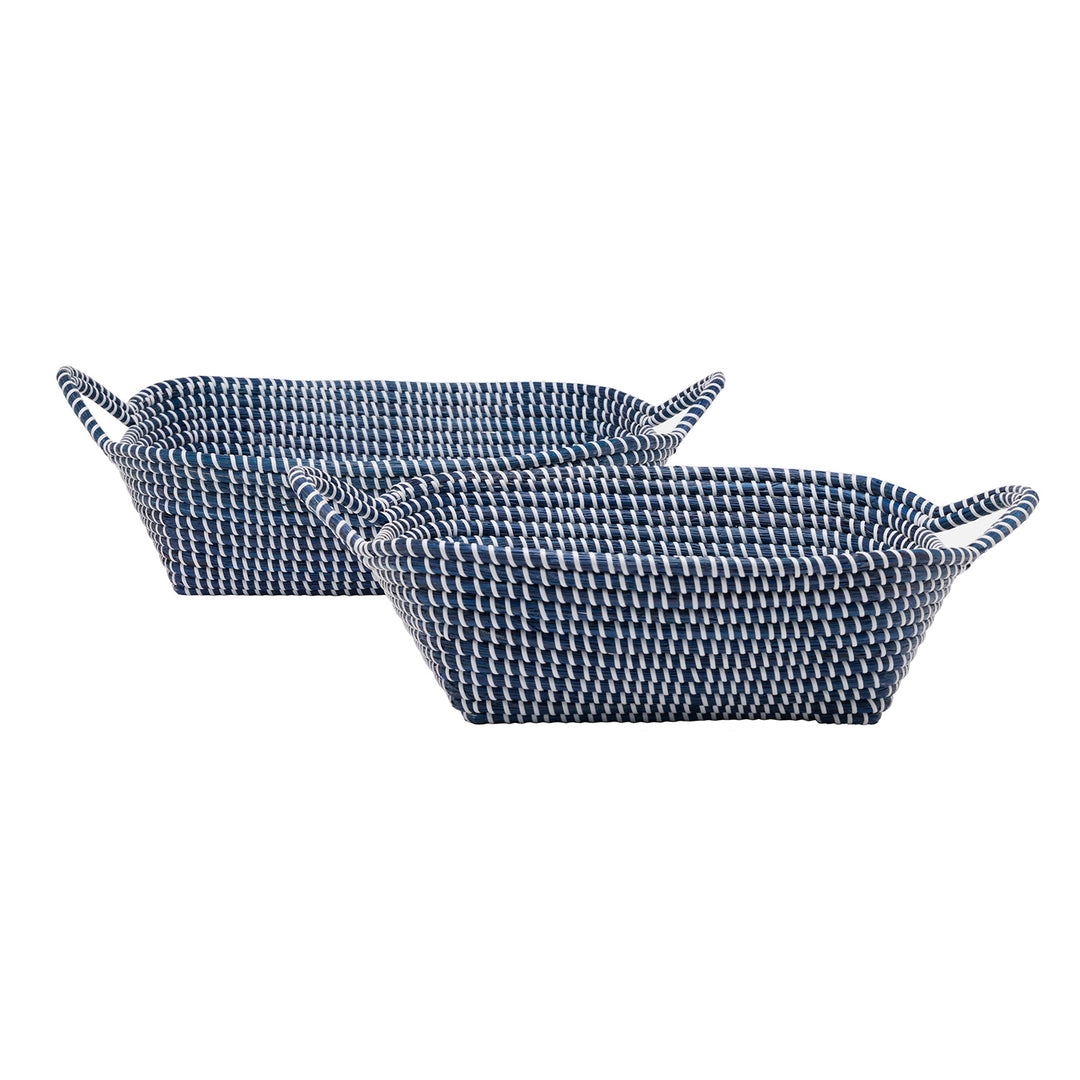 Roslyn Seagrass Storage Baskets (Navy/White)