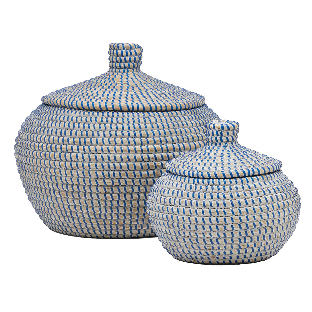 Roslyn Seagrass Round Baskets Set/2 (Whitewashed/Navy)