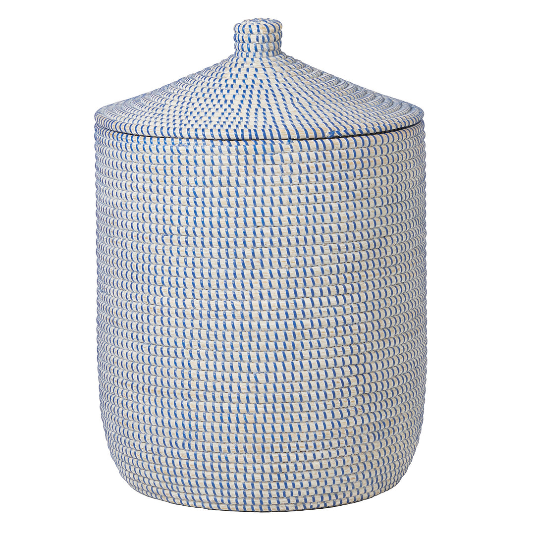 Roslyn Seagrass Tall Basket (Whitewashed/Navy)