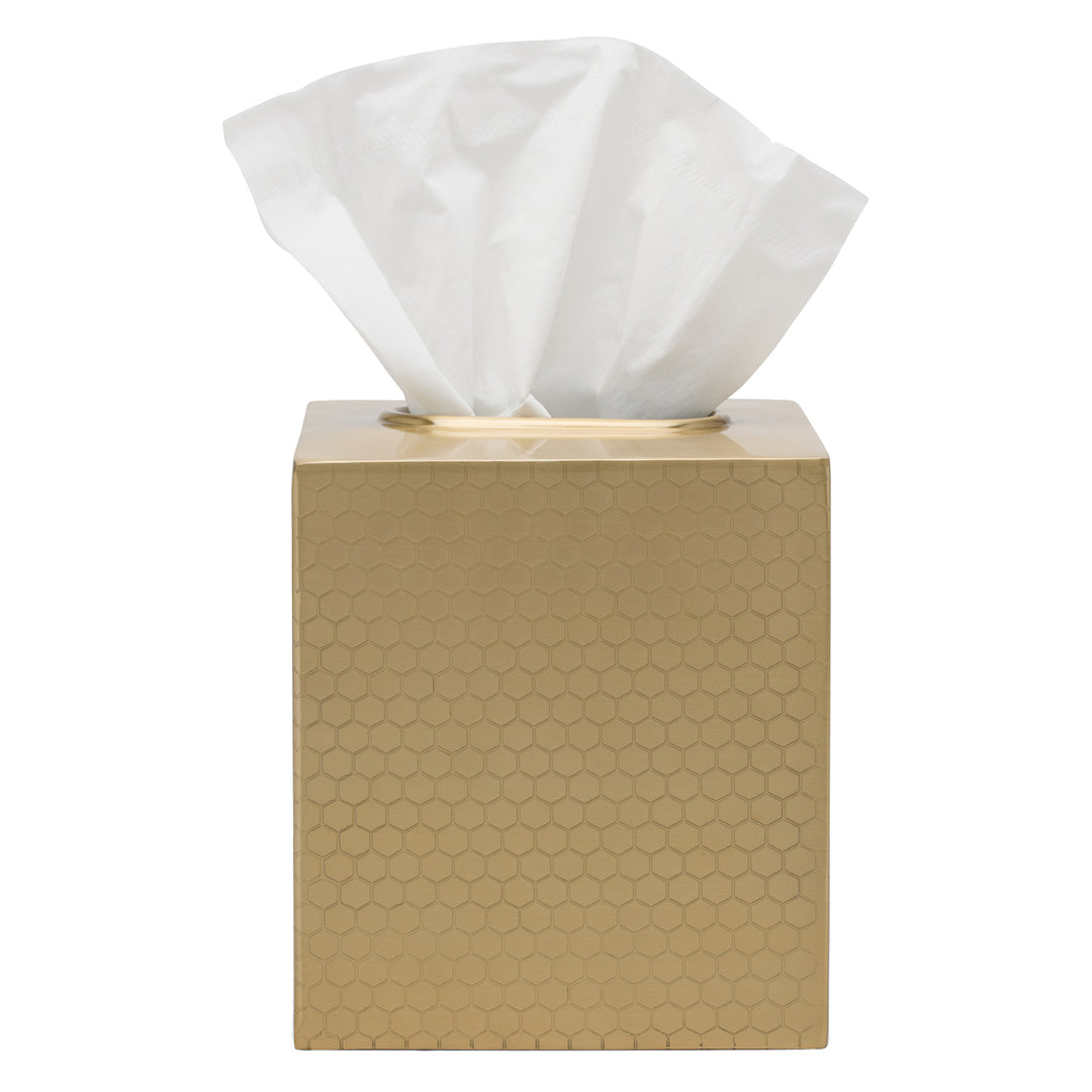Temara Honeycomb Textured Stainless Steel Tissue Box Cover (Champagne Gold)