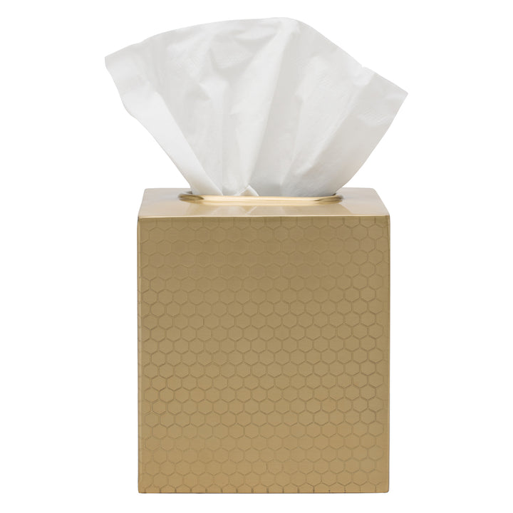Temara Honeycomb Textured Stainless Steel Tissue Box Cover (Champagne Gold)