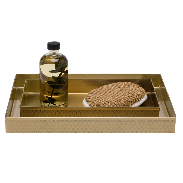 Temara Honeycomb Textured Stainless Steel Nested Trays Set/2 (Champagne Gold)