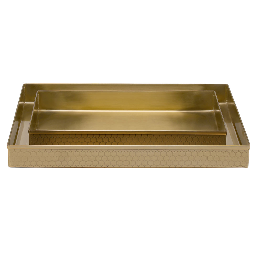 Temara Honeycomb Textured Stainless Steel Nested Trays Set/2 (Champagne Gold)