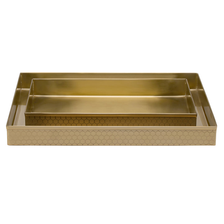 Temara Honeycomb Textured Stainless Steel Nested Trays Set/2 (Champagne Gold)