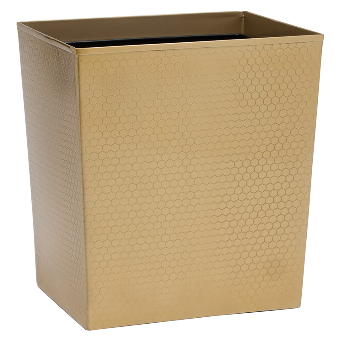 Temara Honeycomb Textured Stainless Steel Rectangle Wastebasket (Champagne Gold)