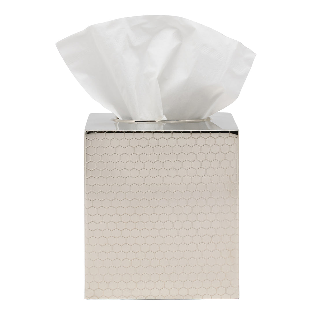 Temara Honeycomb Textured Stainless Steel Tissue Box Cover (Shiny Nickel)