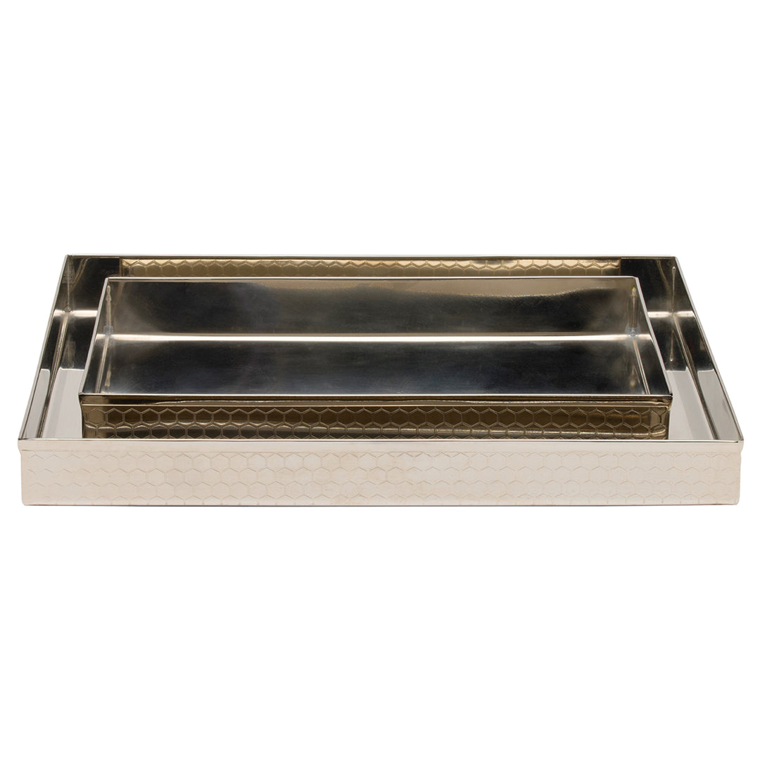 Temara Honeycomb Textured Stainless Steel Nested Trays Set/2 (Shiny Nickel)