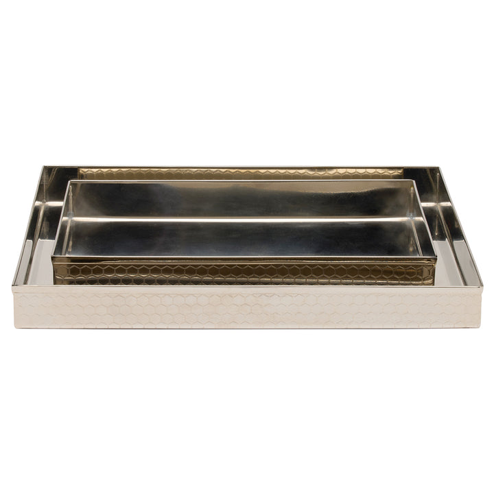 Temara Honeycomb Textured Stainless Steel Nested Trays Set/2 (Shiny Nickel)