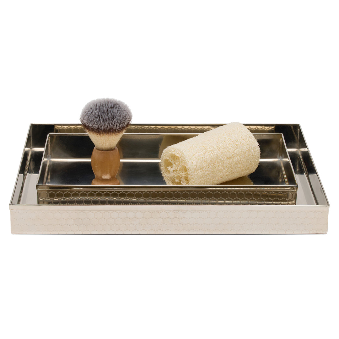 Temara Honeycomb Textured Stainless Steel Nested Trays Set/2 (Shiny Nickel)